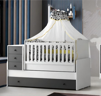 Modern children's bed wooden bed functional bed extendable bed 200 wood white