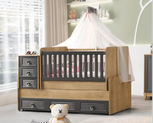 Stylish children's bed luxurious wooden bed gray color exclusive furniture new
