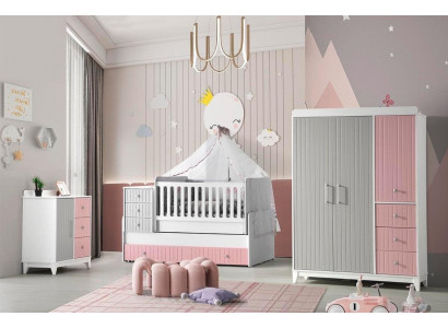 Luxurious children's room set 3-piece stylish dresser wardrobe bed multicolored