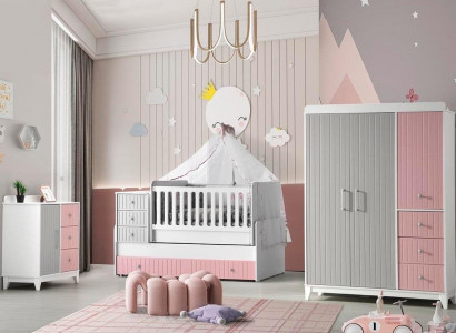 Luxurious children's room set 3-piece stylish dresser wardrobe bed multicolored