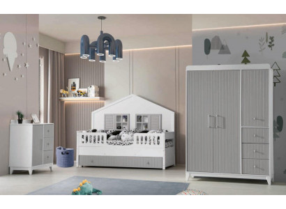 Stylish 3-piece children's room set: dresser, wardrobe, light bed