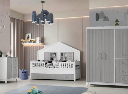 Stylish 3-piece children's room set: dresser, wardrobe, light bed