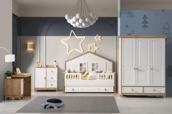 Modern children's room set bed wardrobe desk bright 4-piece new