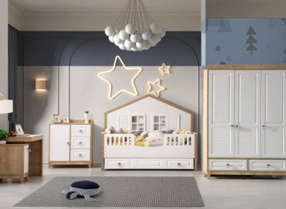 Modern children's room set bed wardrobe desk bright 4-piece new