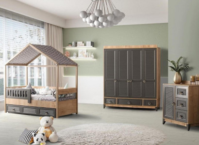 Gray Youth Room Set Children's Room Dresser, Wardrobe, and Bed 3-piece.