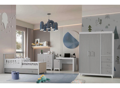 Children's room set: dresser, wardrobe, bed & desk