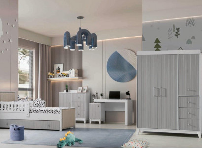 Children's room set: dresser, wardrobe, bed & desk