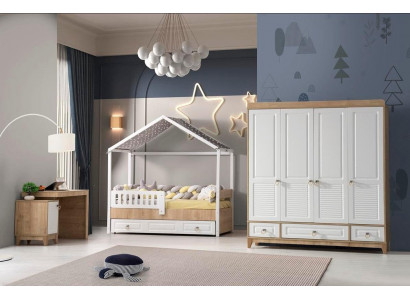 Modern children's room set bed wardrobe desk bright 3-piece new