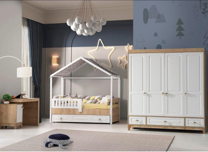 Modern children's room set bed wardrobe desk bright 3-piece new