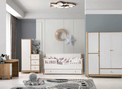 Stylish children's room set bed, 2x wardrobe, desk, white, 5-piece
