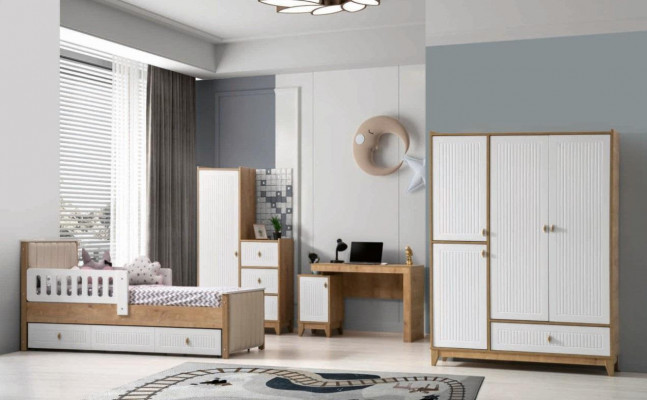 Complete children's room set bed 2x wardrobe table bright 4-piece new