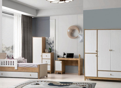 Complete children's room set bed 2x wardrobe table bright 4-piece new