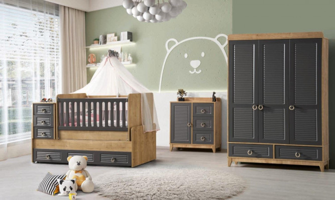 Stylish children's room furniture children's room children's bed grey wood set 4 pieces