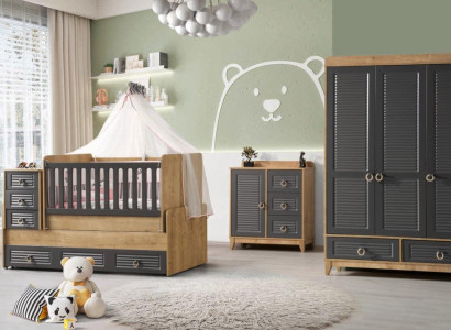 Stylish children's room furniture children's room children's bed grey wood set 4 pieces