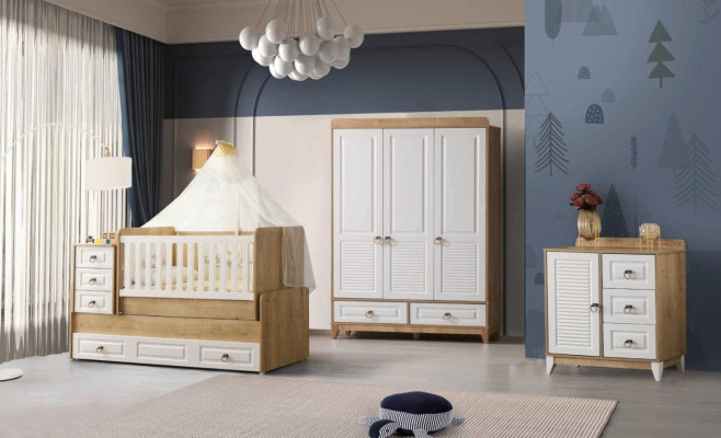 Complete children's room set bed wardrobe chest of drawers bright 3-piece new