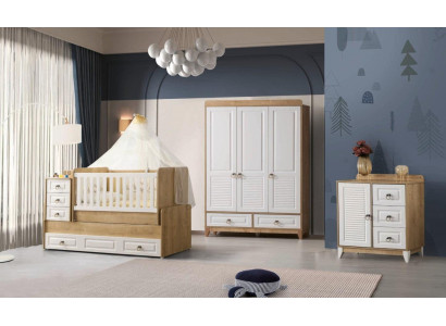 Complete children's room set bed wardrobe chest of drawers bright 3-piece new