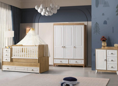 Complete children's room set bed wardrobe chest of drawers bright 3-piece new