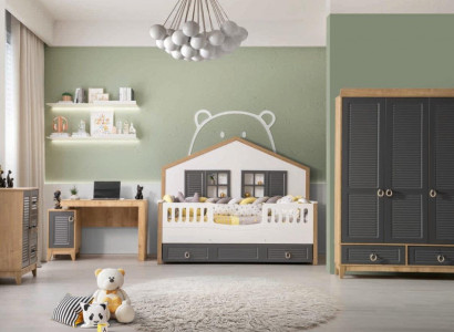 Luxurious Complete Children's Furniture Bed Wood Set 4-piece Children's Room Gray