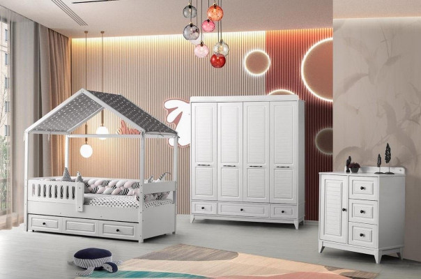 Modern complete youth room luxury children's room set 3-piece white color new