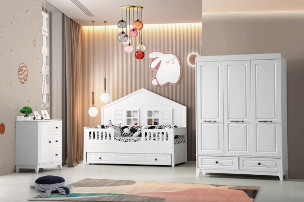 Stylish Complete Youth Room Luxury Children's Room Set 3-Piece White Color