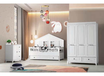 Stylish Complete Youth Room Luxury Children's Room Set 3-Piece White Color