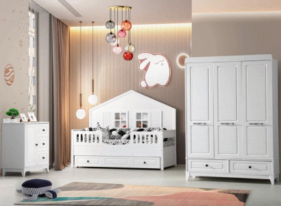 Stylish Complete Youth Room Luxury Children's Room Set 3-Piece White Color