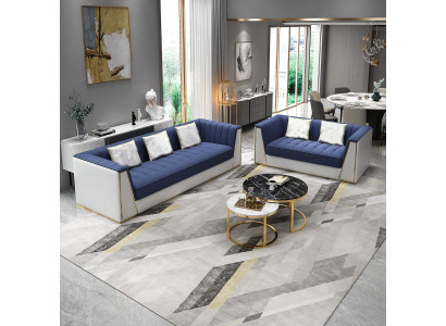 Blue-white modern sofa set 3+2 living room suite luxury couches