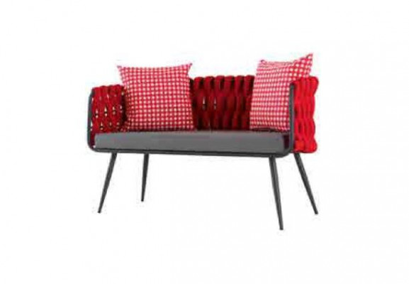 Red garden set luxury seating furniture table sofa patio couch 4-piece set.