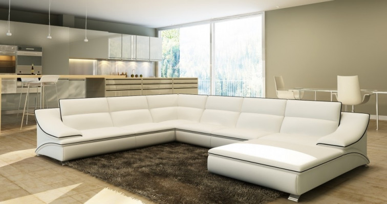 Sectional sofa with USB, leather sofa living area couch seat corner suite U-shape Eltmann
