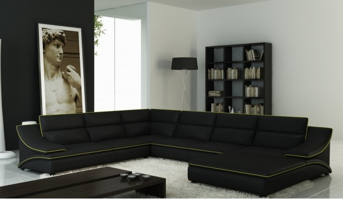 Sectional sofa with USB, leather sofa living area couch seat corner suite U-shape Eltmann