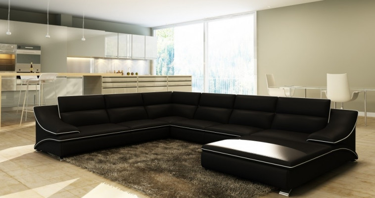 Sectional sofa with USB, leather sofa living area couch seat corner suite U-shape Eltmann