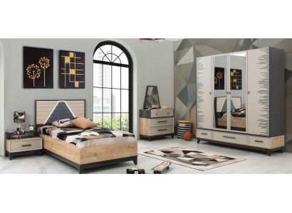 Children's room set bed children's bed brown wood youth bed 5-piece set
