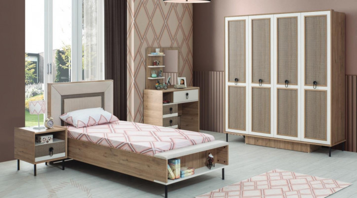 Bedroom sets youth bed children's bed brown wood set 5-piece bed modern