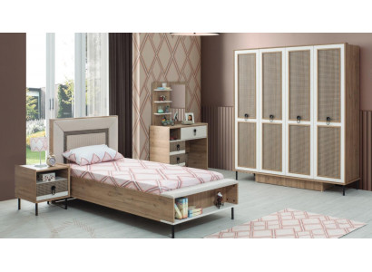 Bedroom sets youth bed children's bed brown wood set 5-piece bed modern