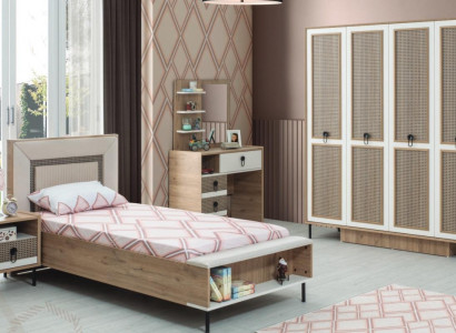 Children's room set bed kids' bed children's furniture brown wood 5-piece set