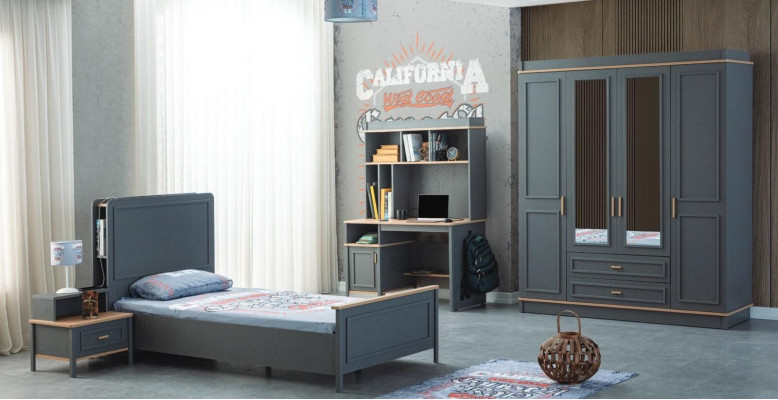 Children's room set bed child's bed children's furniture gray wood 4-piece set