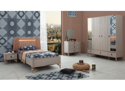 Complete Youth Bed Children's Furniture Children's Bed Beige Wood Set 5-Piece Modern