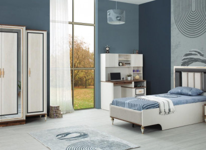 Complete youth bed children's furniture children's bed white wood set 4-piece modern