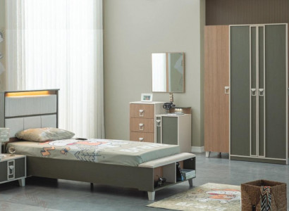 Modern Complete Children's Furniture Kids Bed Gray Wood Set 5-piece Nightstand