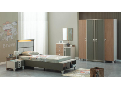 Complete children's furniture children's bed wooden bed set 5-piece children's room gray