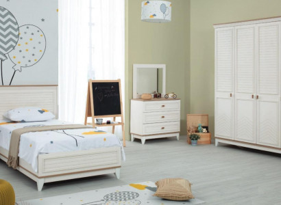 Complete youth bed children's furniture children's bed white wood set 5-piece dresser