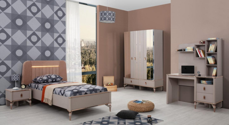 Children's furniture girl's bedroom bed children's bed beige wood set 4-piece