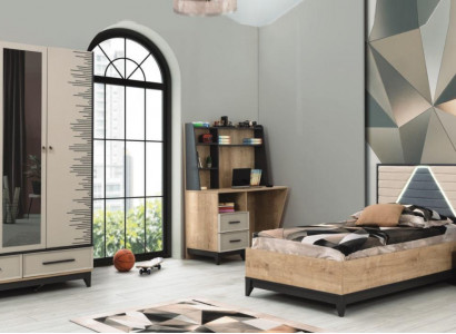 Children's furniture, youth bed, children's room bed, children's bed, brown wood, 4-piece set