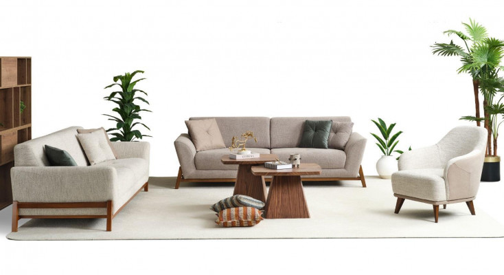 Couch set three-seater armchair sofa fabric beige fabric sofa set 4-piece 3+3+1+1