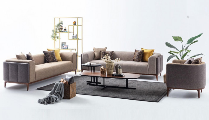 Three-seater four-seater armchair sofa fabric beige fabric sofa set 4+3+1