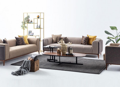 Three-seater four-seater armchair sofa fabric beige fabric sofa set 4+3+1