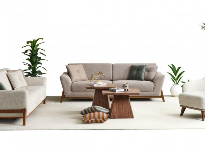 Group couch three-seater armchair sofa fabric beige fabric sofa set 3-piece 3+3+1