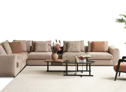 Corner sofa L-shape large living landscape sofa beige modern upholstered sofa