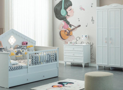 Crib set children's playpen bed white wood set 3-piece