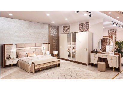 Set bedroom bed luxury wardrobe 2x bedside tables design vanity table
